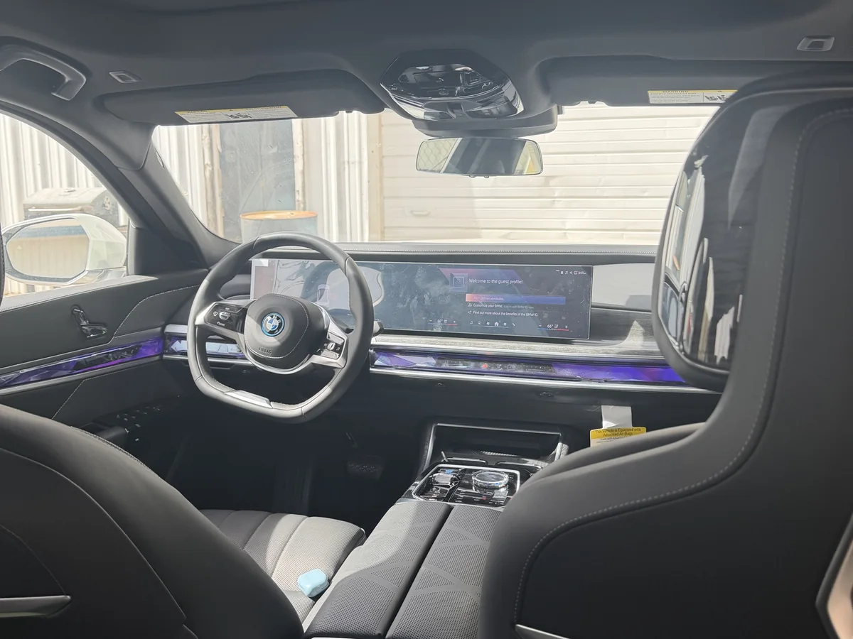 Spotless BMW 7 Series interior with ambient lighting after a full interior detail